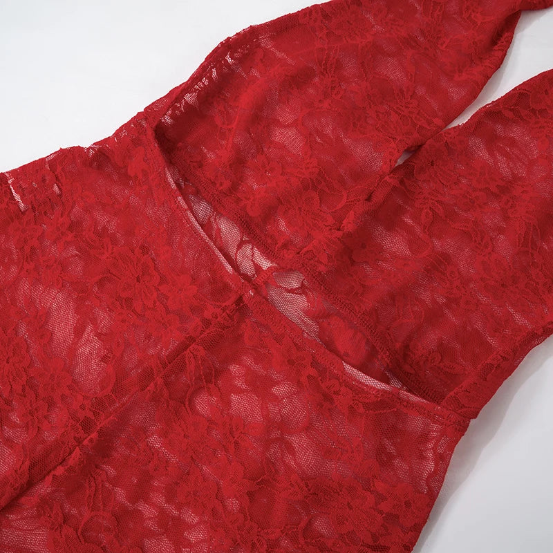 Sexy Lace Deep V Neck Backless Strapless Sleeveless Pencil One-Piece Jumpsuit for Women