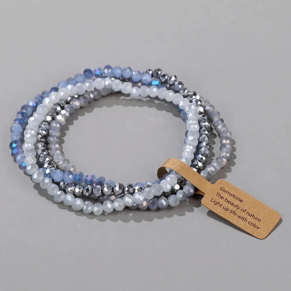 4 Pieces Multi Color Faceted Glass Beads Stretch Bracelet Set for Women