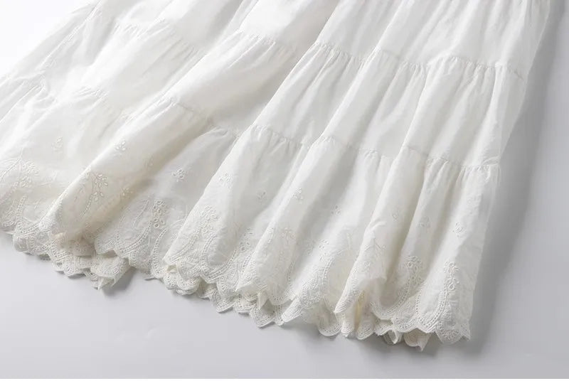 Forest Style Embroidered Cotton Cake Skirt Women Spring