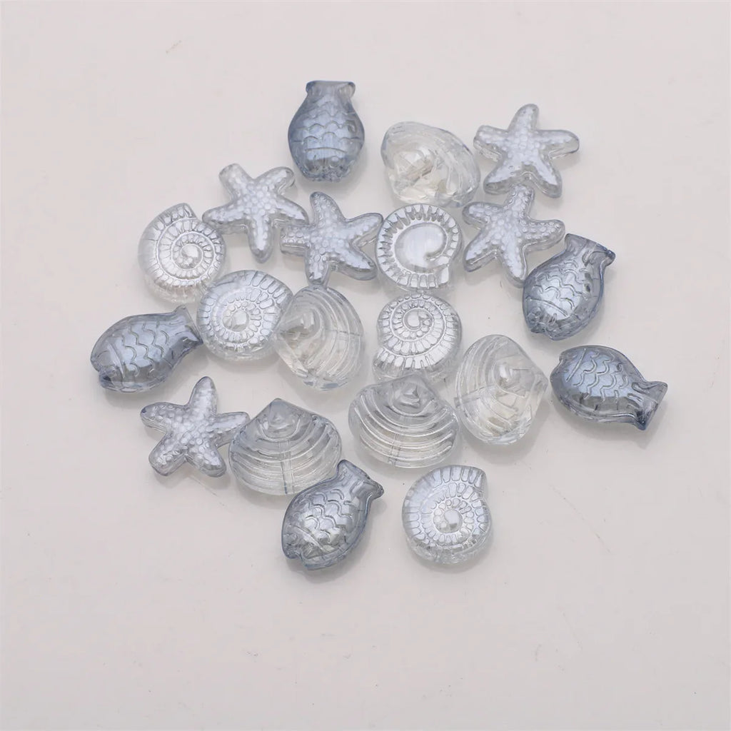 20 Pieces Mixed Shape Crystal Glass Beads for DIY Jewelry Making Including Starfish Snail Shell and Small Fish