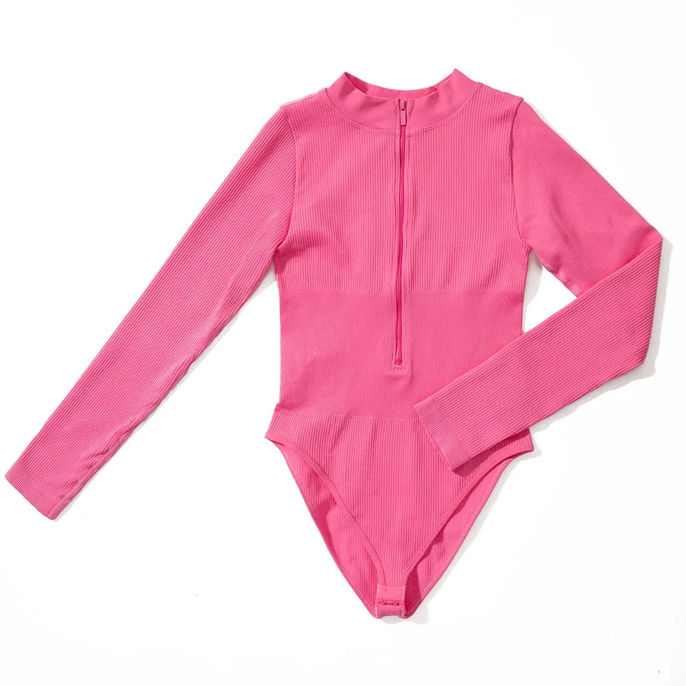 Bodycon Long Sleeve Jumpsuit for Women Zipper Romper Playsuit Fashion Streetwear Autumn Winter Slim Fit Bodysuit