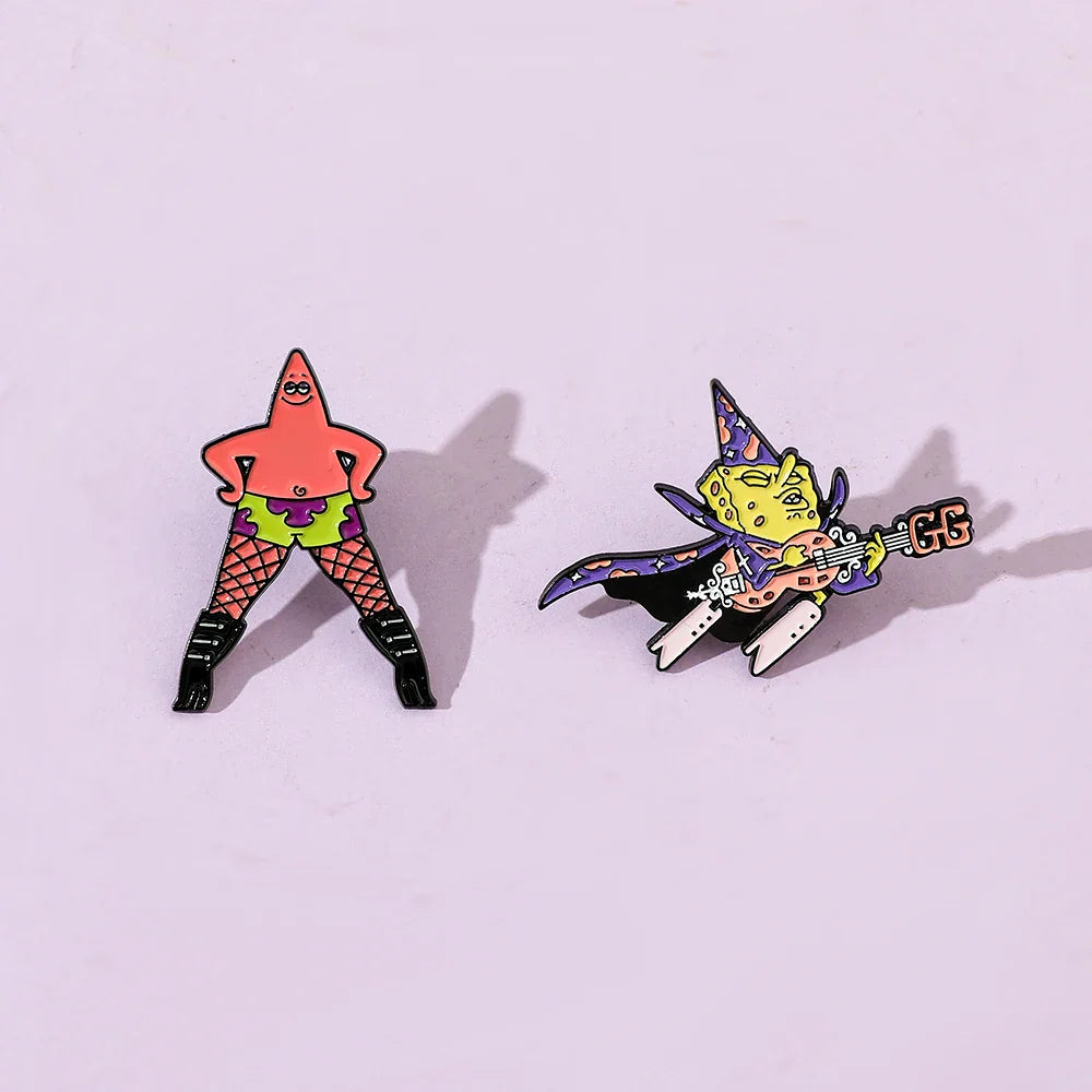 2 Pcs Cartoon Patrick Star Enamel Pin Brooch Set - Funny Anime Metal Badge for Backpack and Clothing Accessories