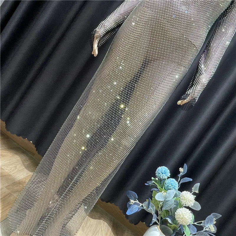 Rhinestone See Through Club Dress With Fishnet Details