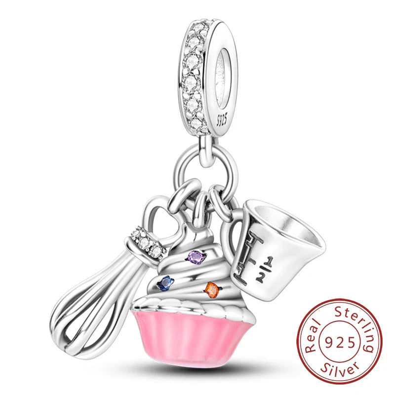 925 Sterling Silver Pink Pendant Charm for DIY Jewelry Bracelet and Necklace