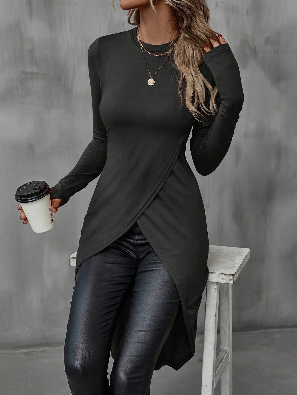 Plus Size Long T Shirt Slimming Casual Autumn Wear