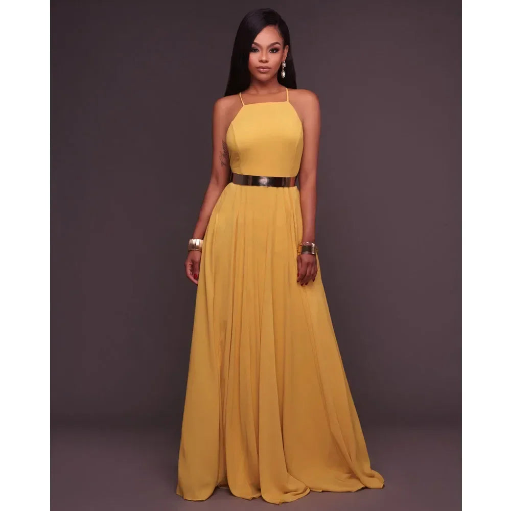 Boho Maxi Dress Women Sleeveless O Neck Backless Sundress