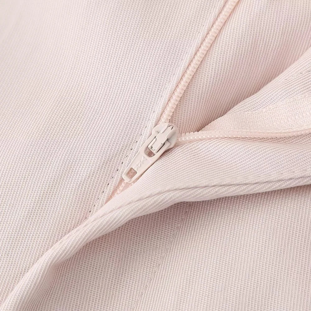 Pink Draping Casual Double Breasted Women's Commuter Suit Coat with Straight Leg Pants