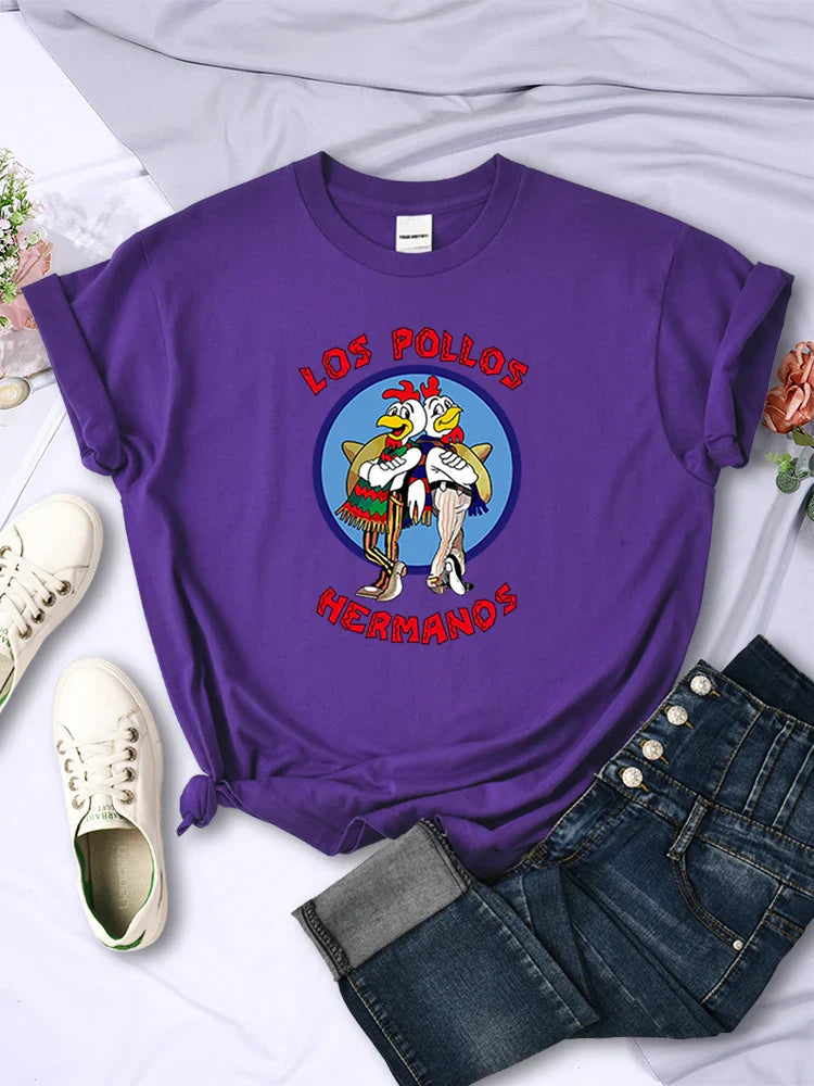 Funny Los Pollos Hermanos T-Shirt for Women Casual Short Sleeve Hip Hop Tee Summer Tops