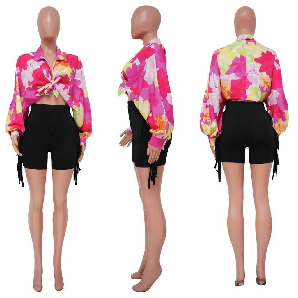 Women's Printed V-Neck Ramie Shirt Loose Bat-Sleeve Summer Top with Belly Cover Age-Reducing Design