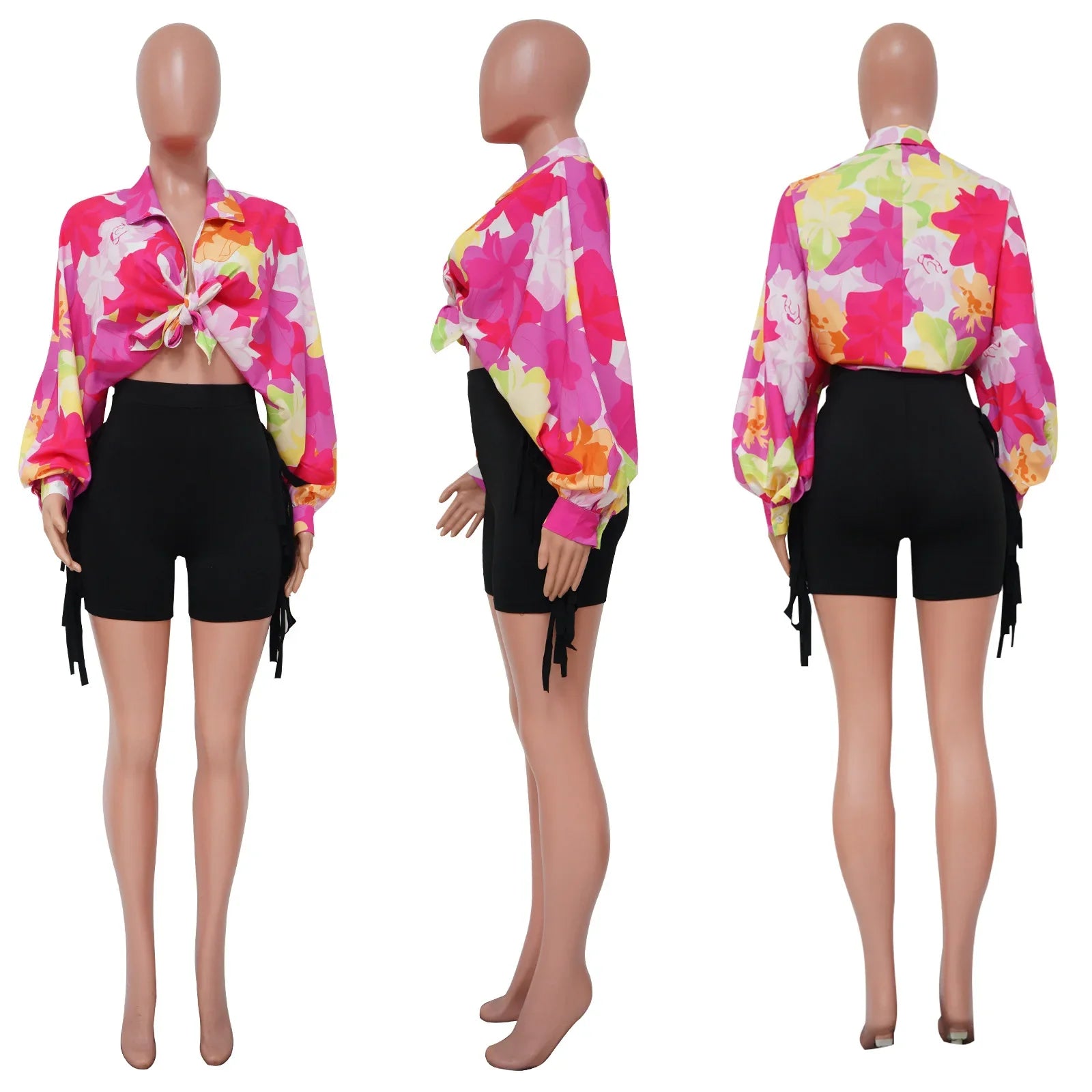 Women's Printed V-Neck Ramie Shirt Loose Bat-Sleeve Summer Top with Belly Cover Age-Reducing Design