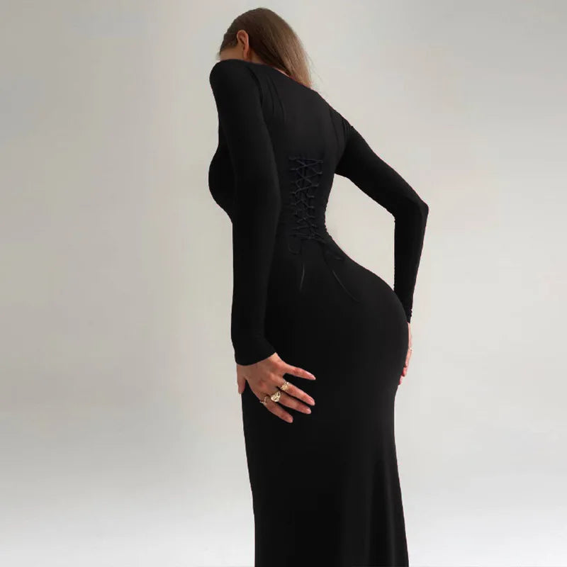Autumn Elegant Bandage Bodycon Maxi Dress With Long Sleeve