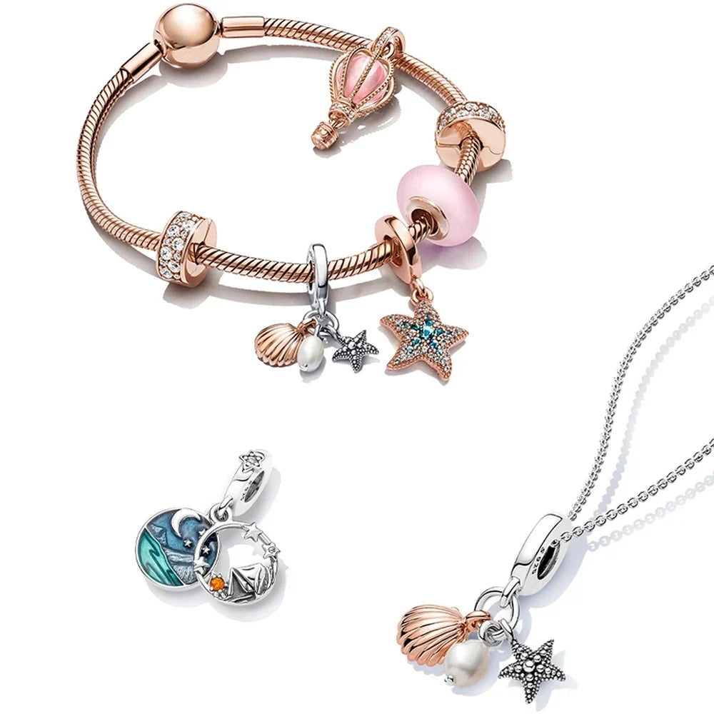 Ocean Blue Coconut Tree Octopus Turtle Charms for 925 Silver Bracelet Jewelry Beads for Women