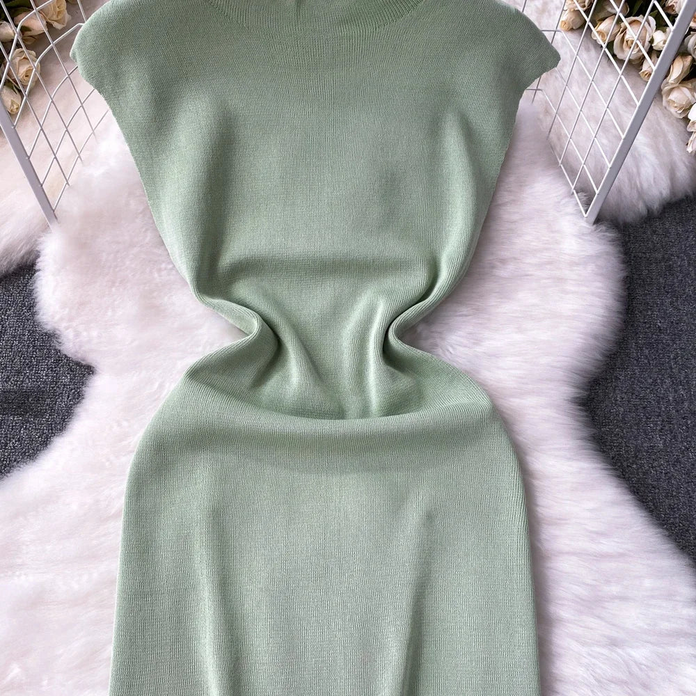 Pink Backless Summer Knit Bodycon Beach Dress for Women