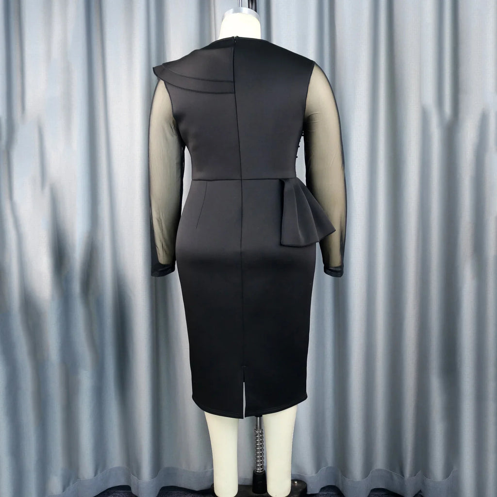 Elegant Beaded O Neck Sheath Dress With Ruffles Mid Calf