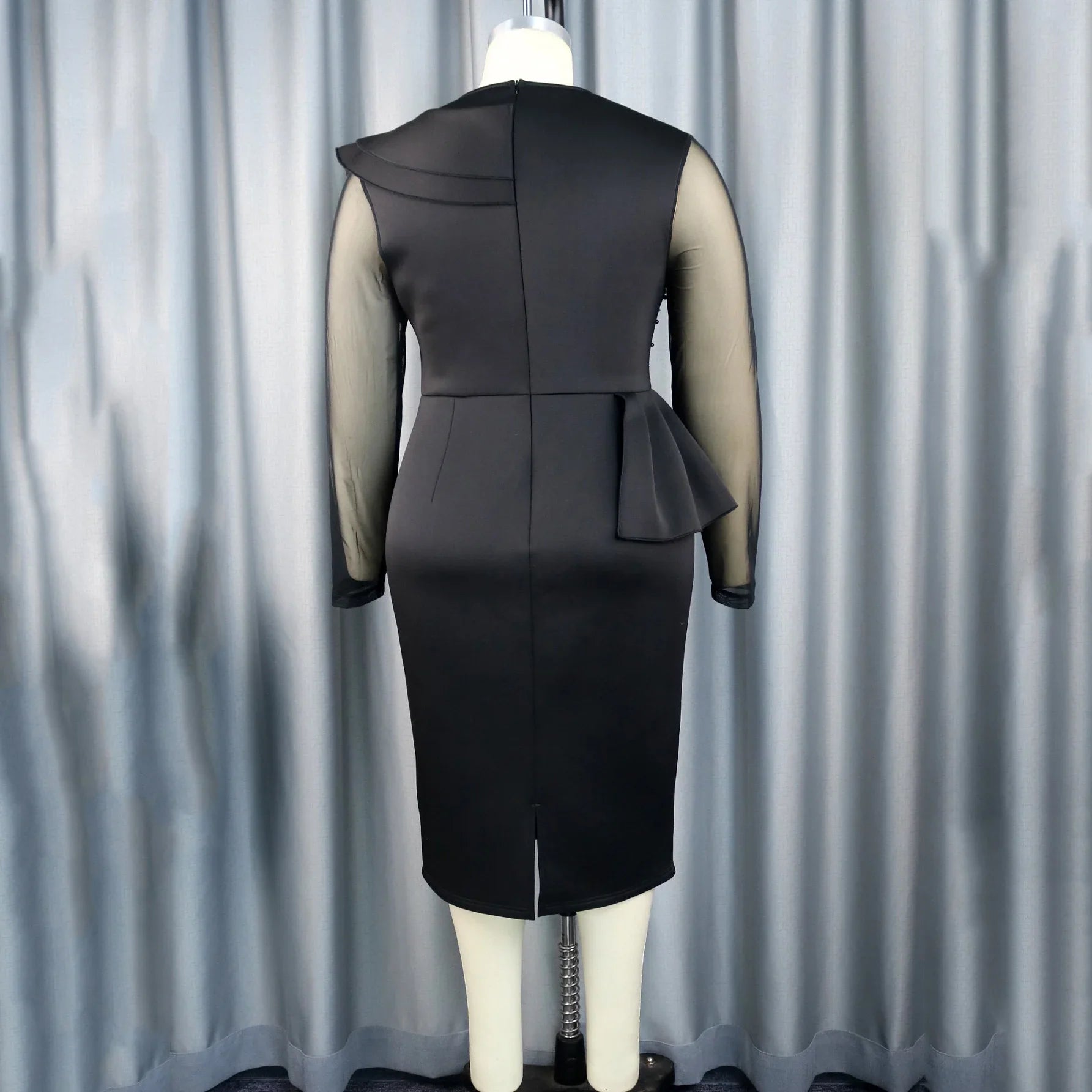 Elegant Beaded O Neck Sheath Dress With Ruffles Mid Calf