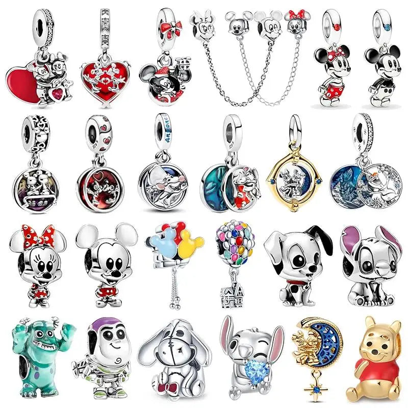 Mickey Mouse Minnie Mouse Sterling Silver Charm Beads for Bracelets