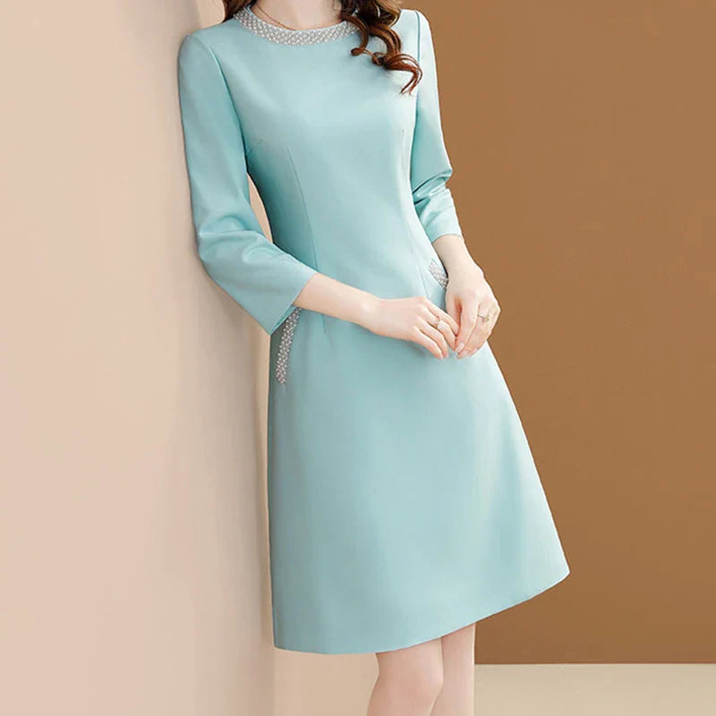 Chiffon Embroidered Dress For Women With Pockets Office