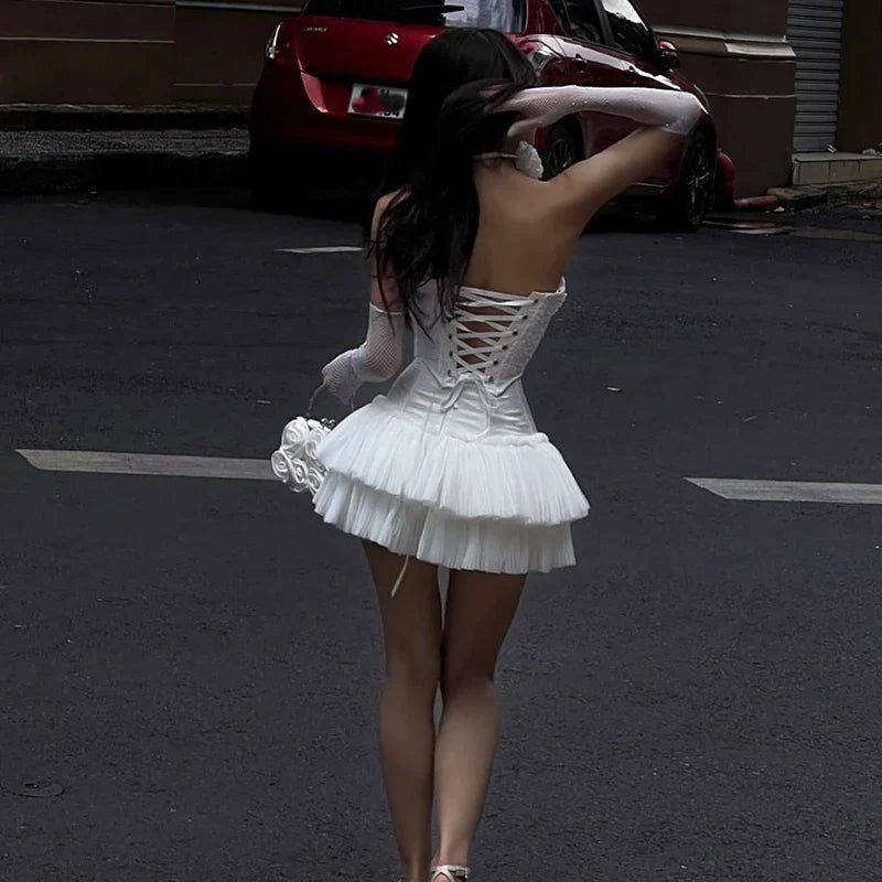 Solid Pearl Embellished Two Piece Set Sleeveless Floral Slim Fit Vest with Pleated Mini Skirt Summer Women's Fashion Ensemble