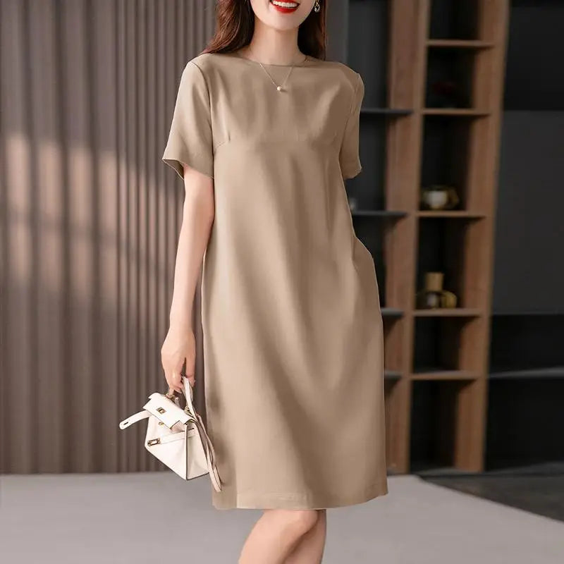 Summer Dress For Women Short Sleeve Knee Length With Pockets