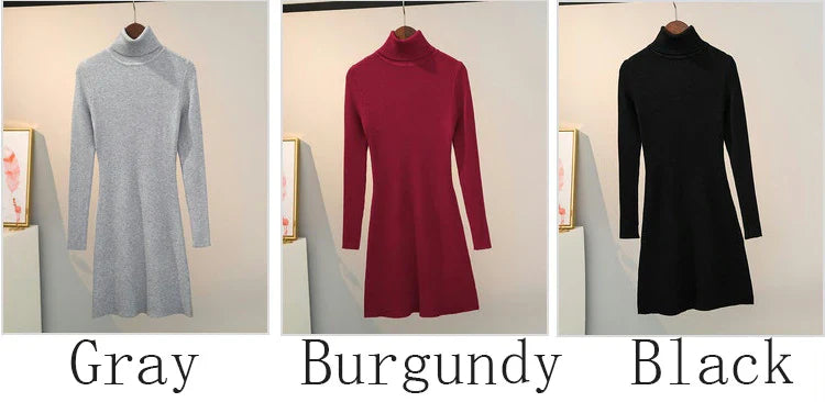 Vintage Knit Dress Women Long Sleeve Bodycon Party Wear