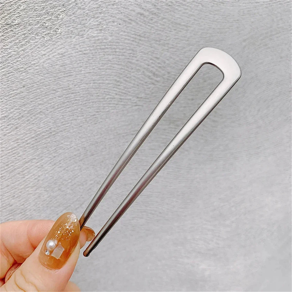 Elegant U Shape Hair Stick for Women in Silver and Gold Color with Shell Enamel Design