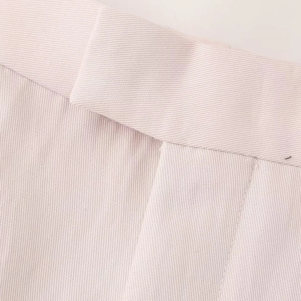 Pink Draping Casual Double Breasted Women's Commuter Suit Coat with Straight Leg Pants