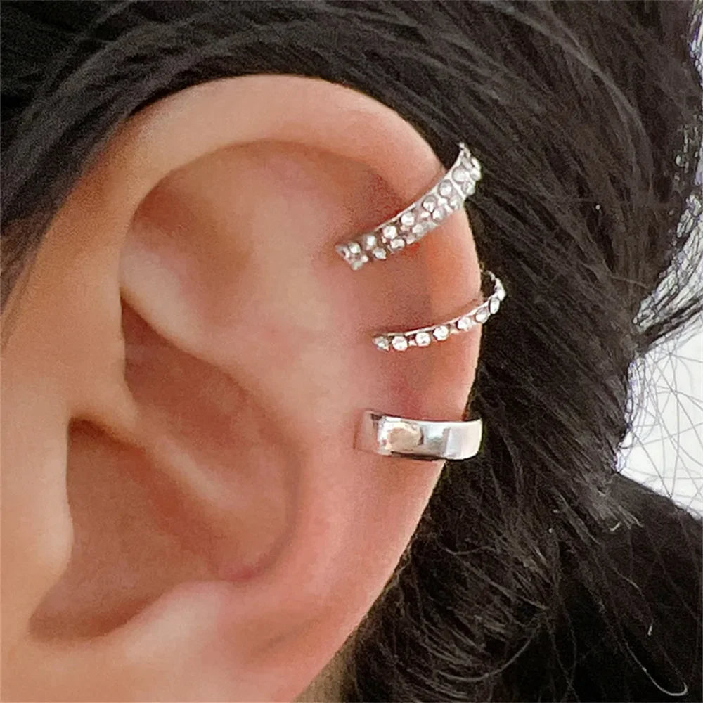 3PCS Vintage Crystal Ear Cuff Set for Women and Teens Non Piercing Gold Clip Earrings Jewelry Gift
