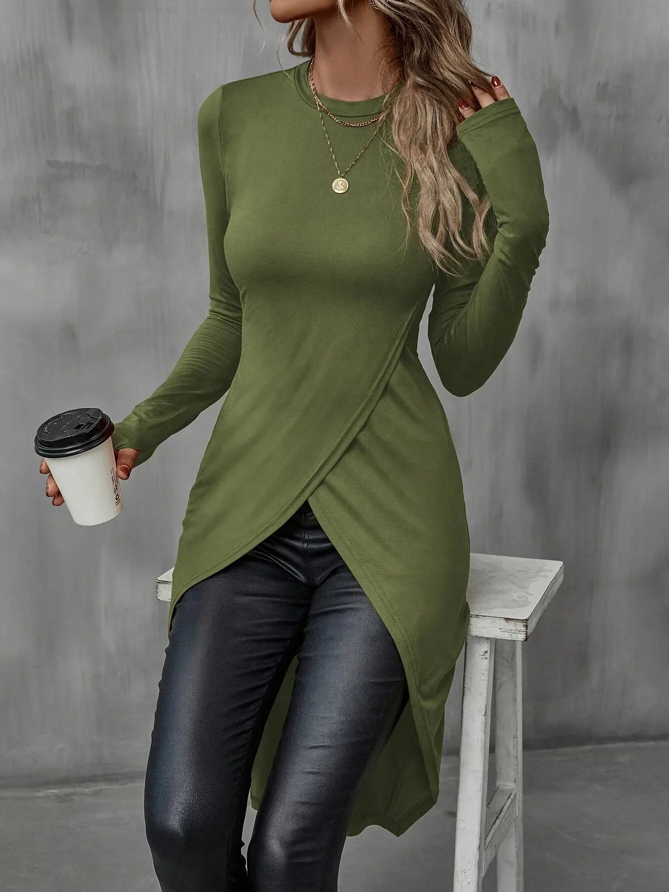 Plus Size Long T Shirt Slimming Casual Autumn Wear