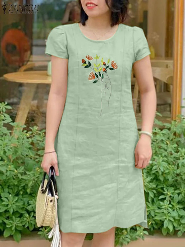 Floral Embroidery Sundress Cotton Midi Boho Vintage