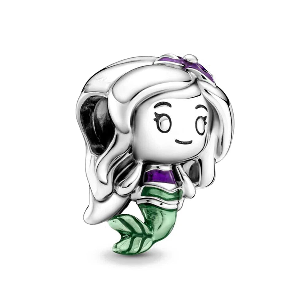 925 Silver Mermaid Princess Dress Charms for DIY Dangle Beads Fit Original Pendant Bracelet Necklace Fashion Jewelry