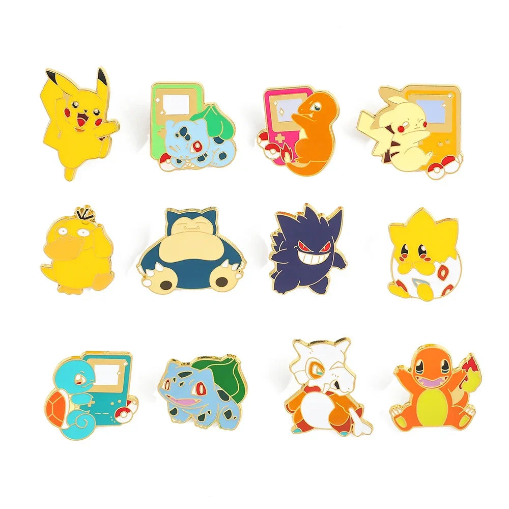 Creative 4 Piece Enamel Brooch Set Featuring Cute Game Console Pikachu Togepi and Charmander Pins for Wallet Backpack and Clothing