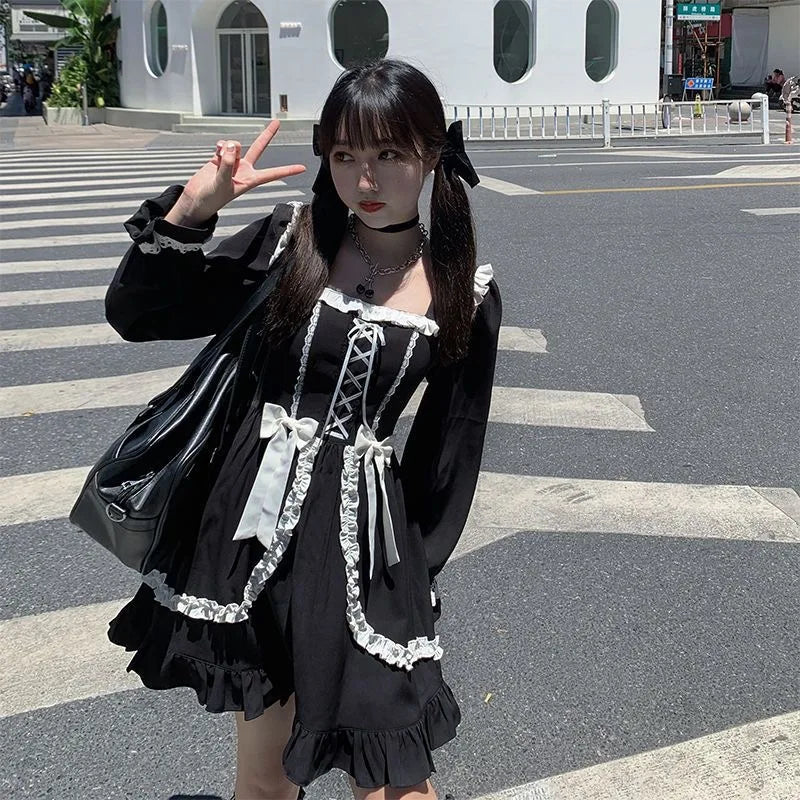 Lolita OP Dress Lace Trim Japanese Harajuku Style Dress
