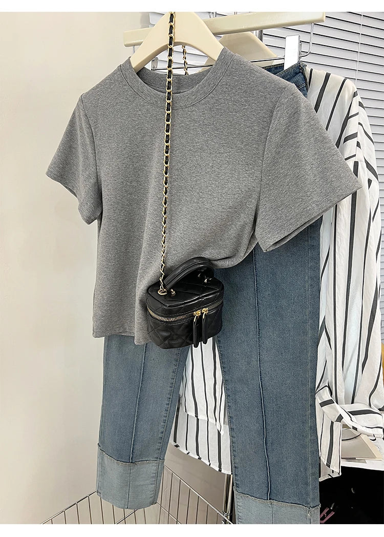 Oversized Cotton T-Shirt for Women, Short Sleeve Spring Tee with Trendy Print, Casual Y2K Style Top