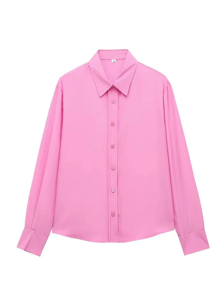 Fashionable Women Single Breasted Long Sleeve Shirt Button Up Blouse Casual Streetwear Top for Spring and Summer