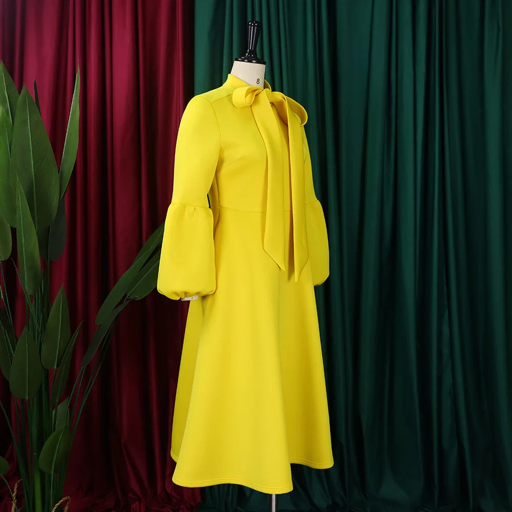 Elegant A Line Midi Dress With Bow Collar For Party