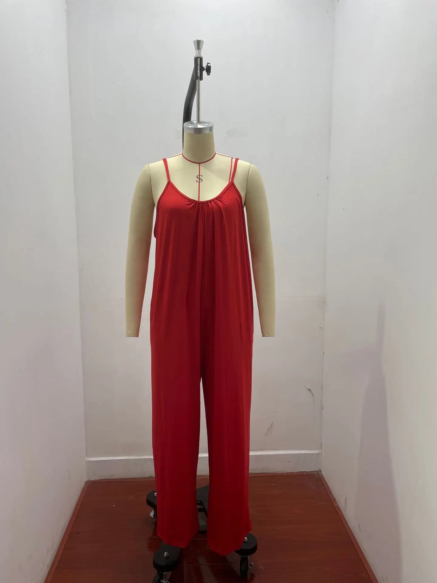 Women's Summer Strap Jumpsuit with Solid Color Design and Convenient Side Pockets Casual Lightweight Romper