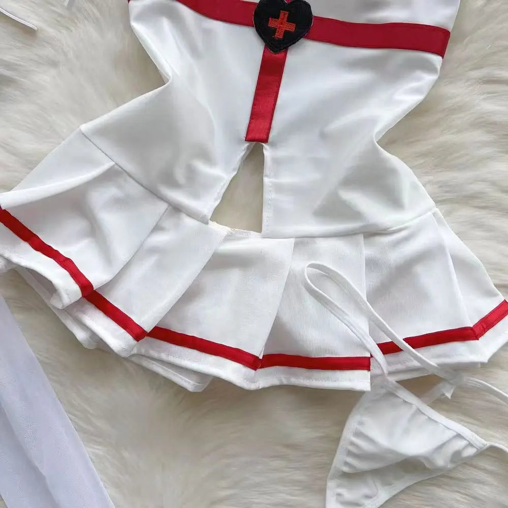 Sexy Nurse Costume Role Play Dress Pleated Sleeveless