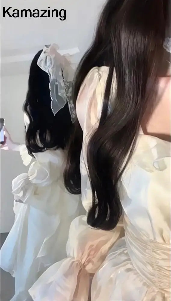 Korean Fashion Ruffles Midi Dress A Line Waist Party Dress