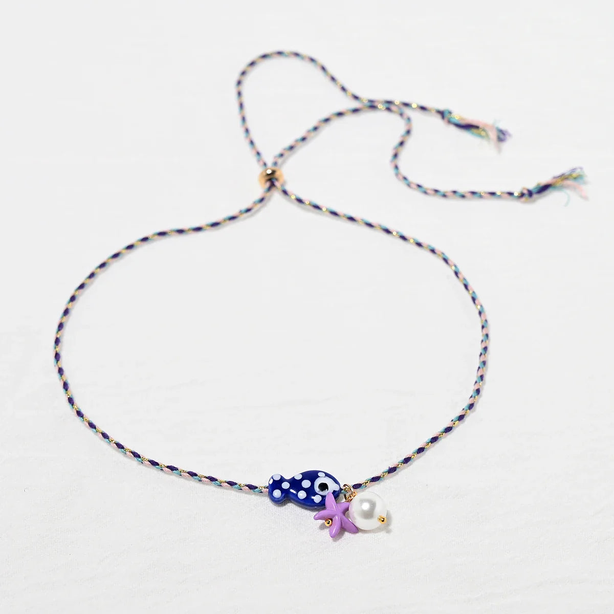 Colorful Bohemian Ceramic Fish Pendant Necklace for Women Adjustable Multicolored Rope Choker