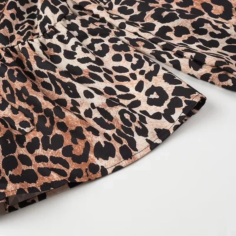 Women's Leopard Print Lace-Up Vintage Blouse Casual Loose Fit Y2K Chic Shirt