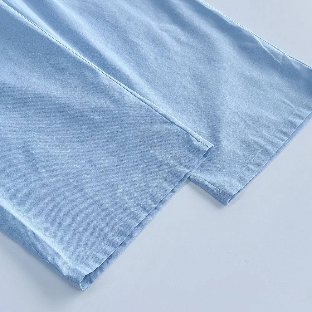 Elegant 2 Piece Set Women Casual V Neck Short Sleeve Button Vest Top and Wide Leg Pants Suit