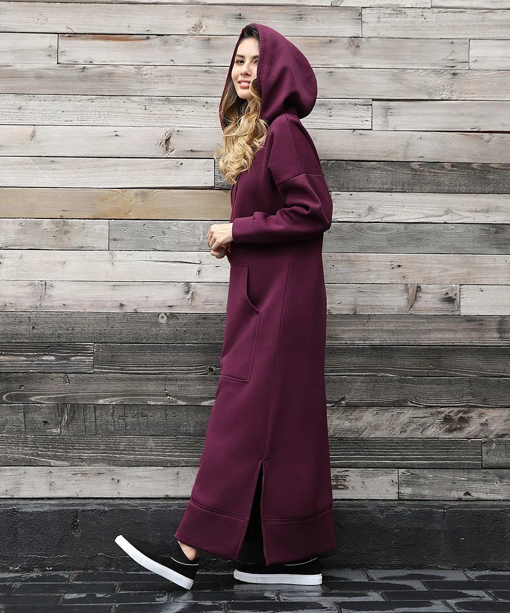 Cozy Knitted Hooded Long Dress With Large Pocket Women