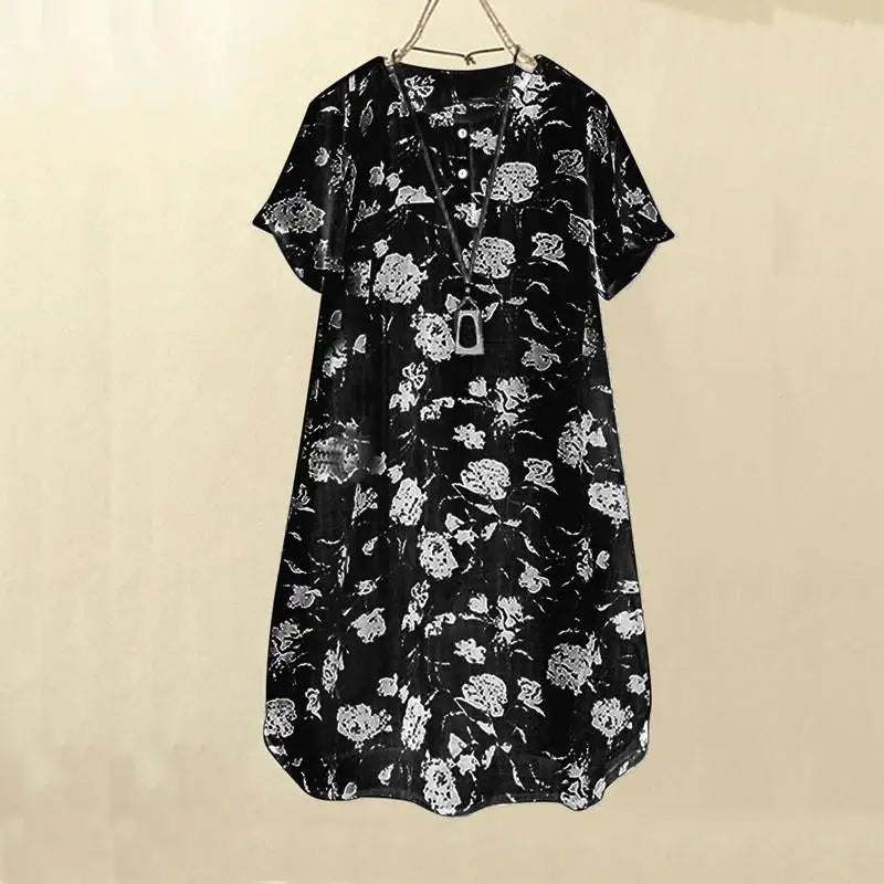 Boho Floral Pocket Sundress With Short Sleeves Casual