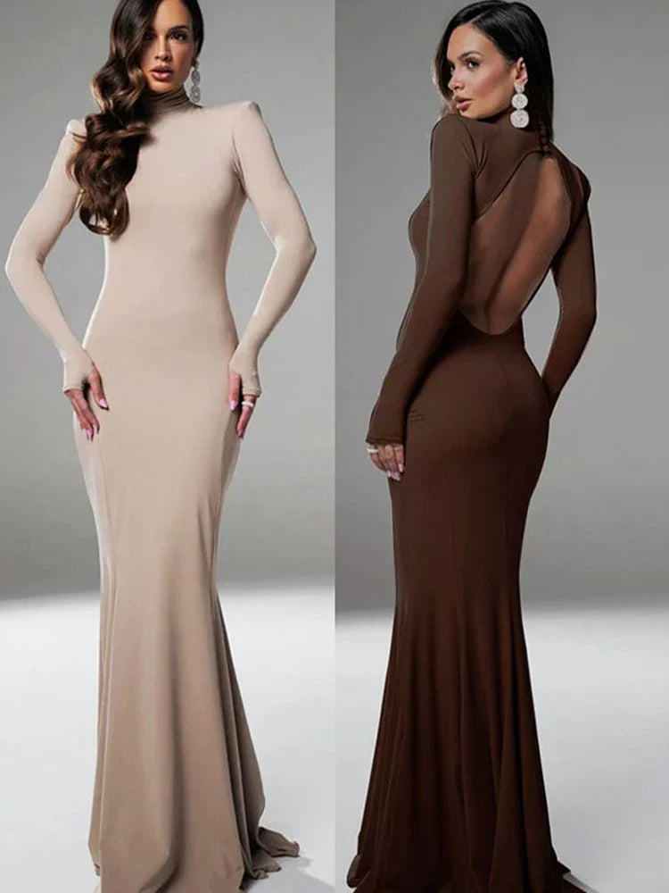 Backless Dress Solid Turtleneck For Women Winter Fashion