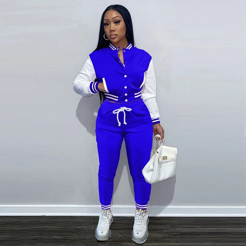 Women's Stitching Baseball Jacket Two-Piece Sports Suit