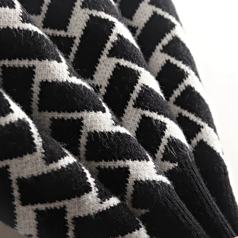 Jacquard Knit Sweater Dress With Belt Elegant Pleated Maxi