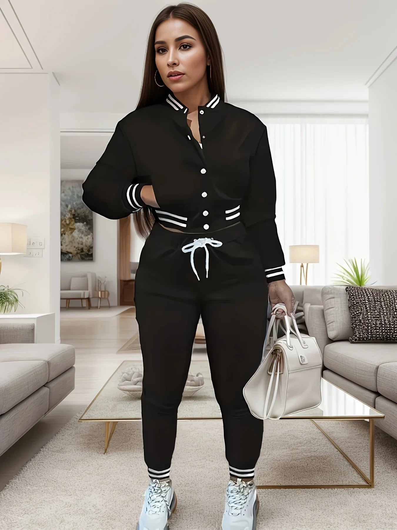 Women's Pure Color Baseball Jacket Lightweight Sports Suit for Spring and Autumn
