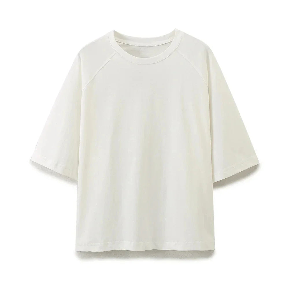 Women's Solid Casual Trouser Set with Short Sleeve T-Shirt and Elastic Waist Wide Leg Pants