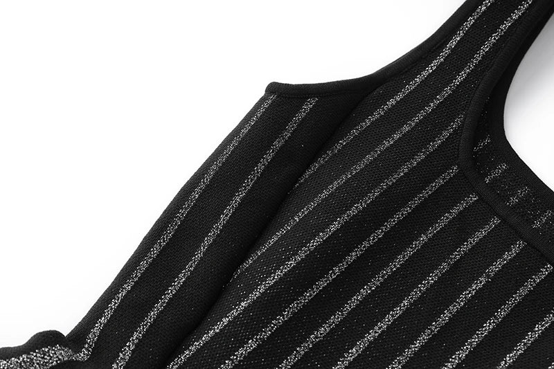 Silver Silk Waist Slimming Strap Dress Knit Short Skirt