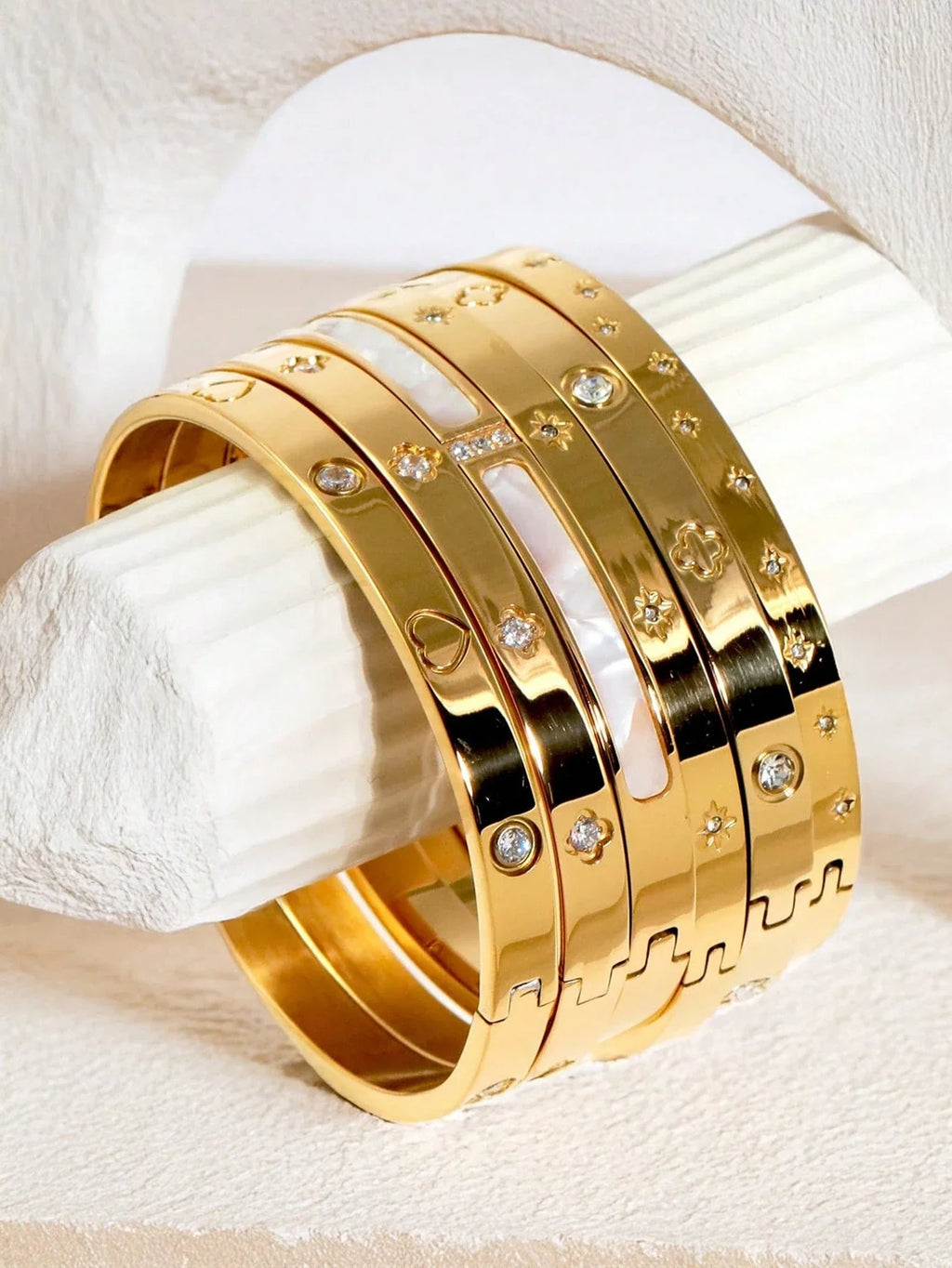 3PCS Lucky Clover Women's Bracelet Set High Quality Stainless Steel Charm Jewelry Gift